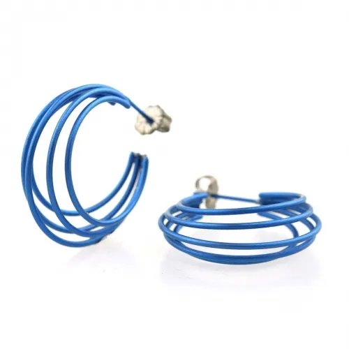 Large Wire Cage Dark Blue Hoop Earrings